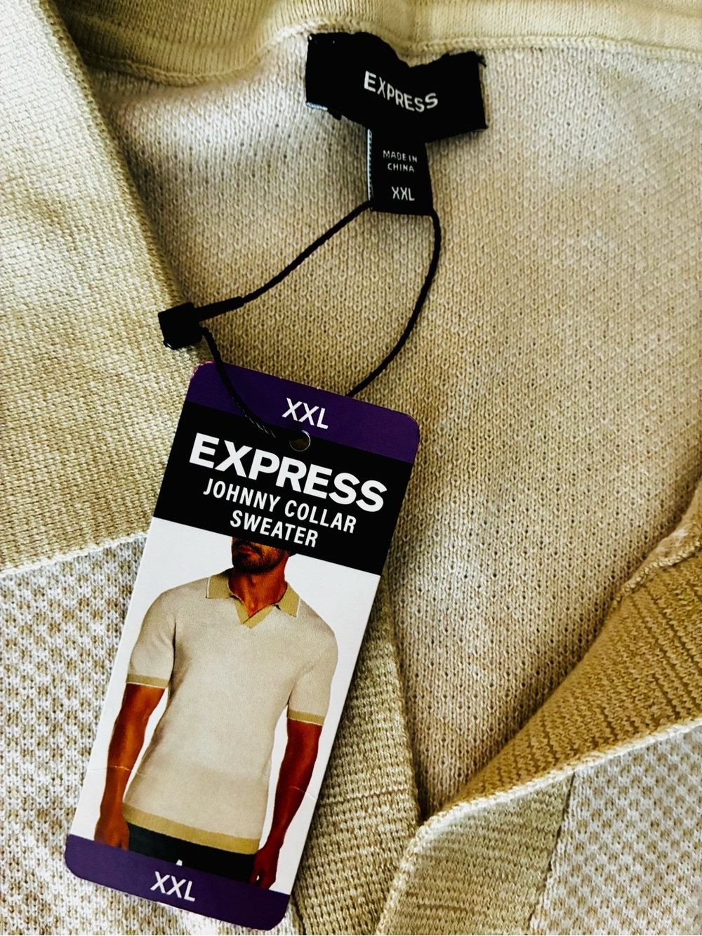 BNWT Express Beige V-Neck Johnny Collar Sweater